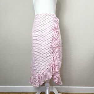 Lovers + Friends Suffolk Pink White Polka‎ Dot Ruffle Midi Skirt Size Medium